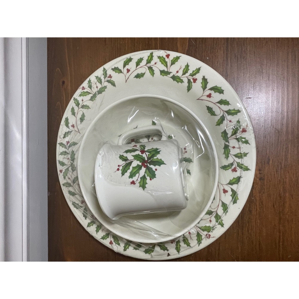 Lenox China Holiday Holly Berry 3 Piece Set Dinner Plate Bowl Mug Christmas